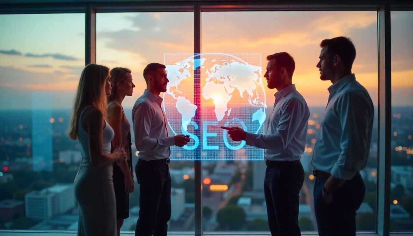 Business team planning GEO and SEO strategy for better online visibility in 2025